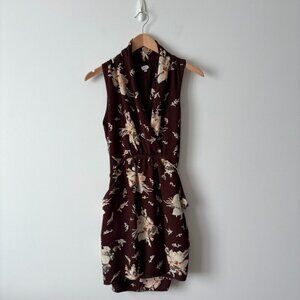 Aritzia Wilfred Sabine Dress Tie Belt Burgundy Wine Floral Size XS